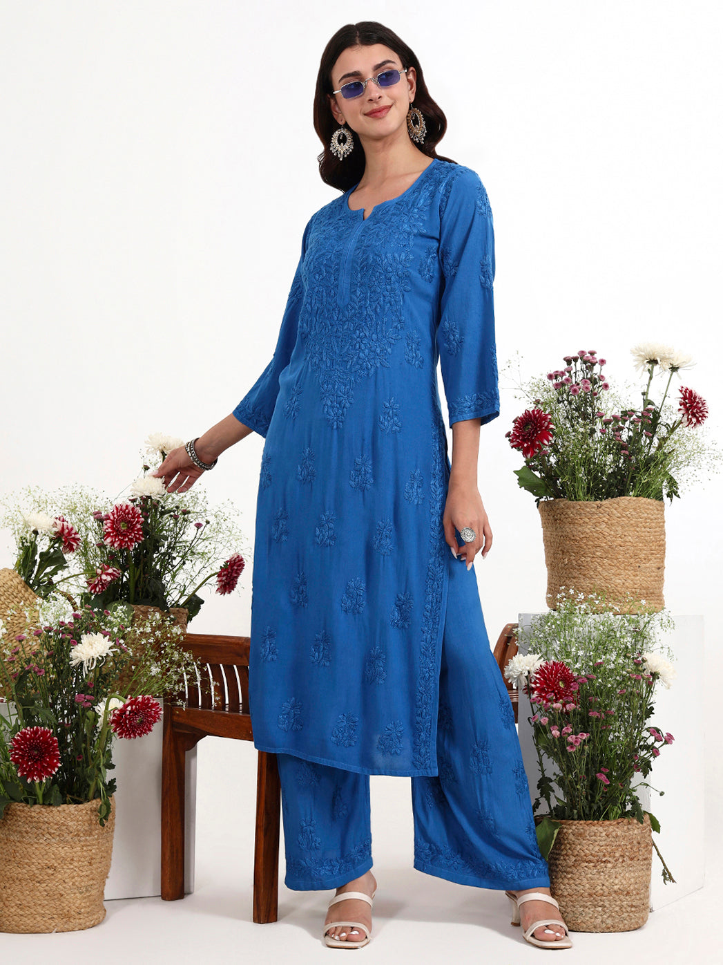 Lightweight chikankari kurti palazzo set perfect for summer wear and daily styling
