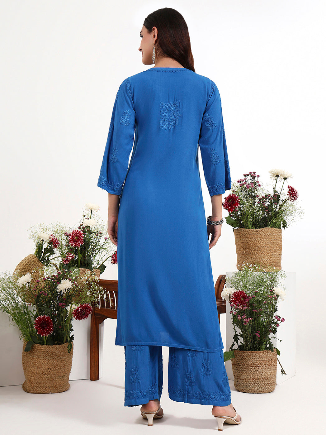 Premium rayon chikankari kurti palazzo set designed for modern ethnic fashion styling
