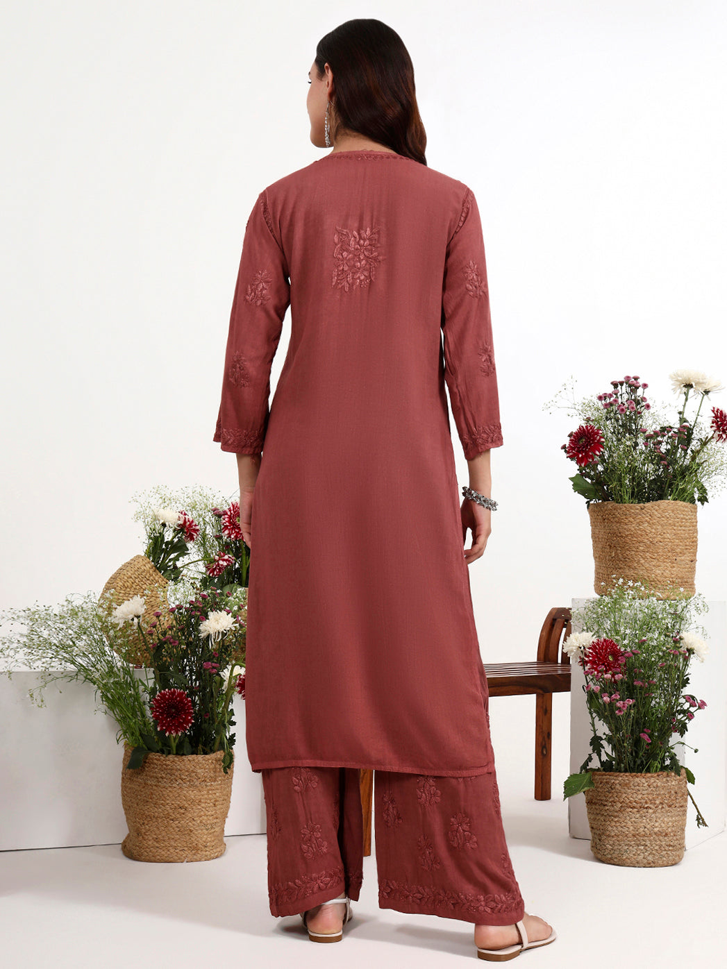 Comfortable all day wear set with traditional chikankari embroidery and straight fit silhouette