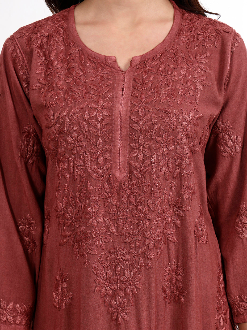 Trending kurta set featuring rayon chikankari kurti with matching palazzo pants for daily wear