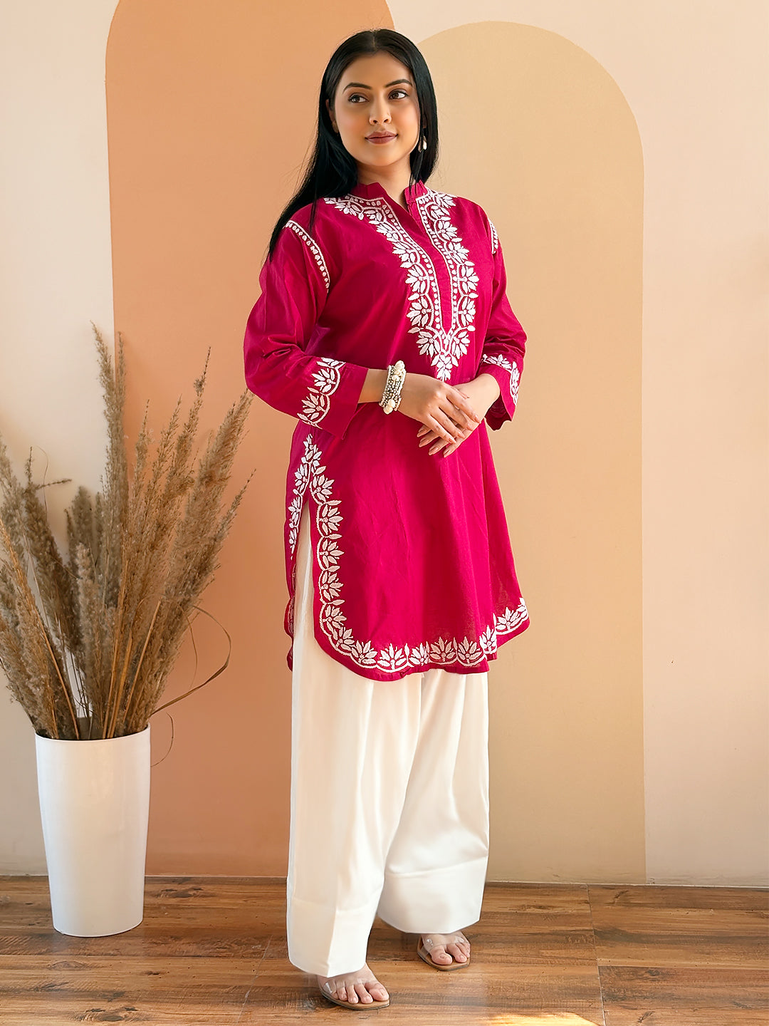 Rani Pink Cotton Chikankari Farshi Salwar Set