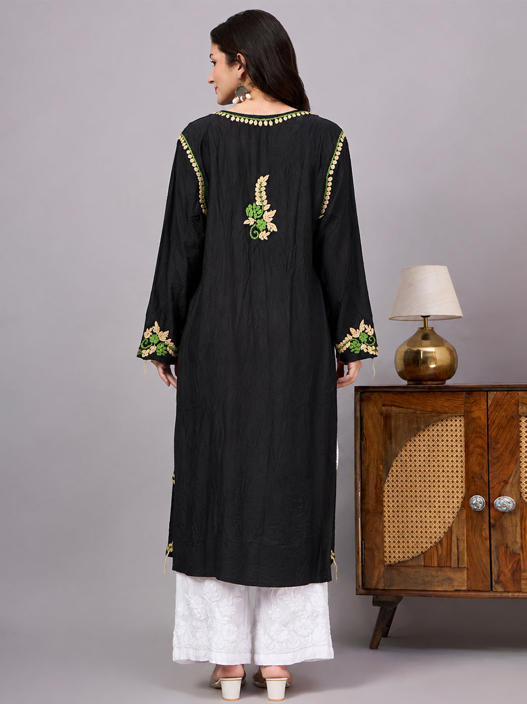 Rania Rayon Chikankari Straight Kurta - Beige