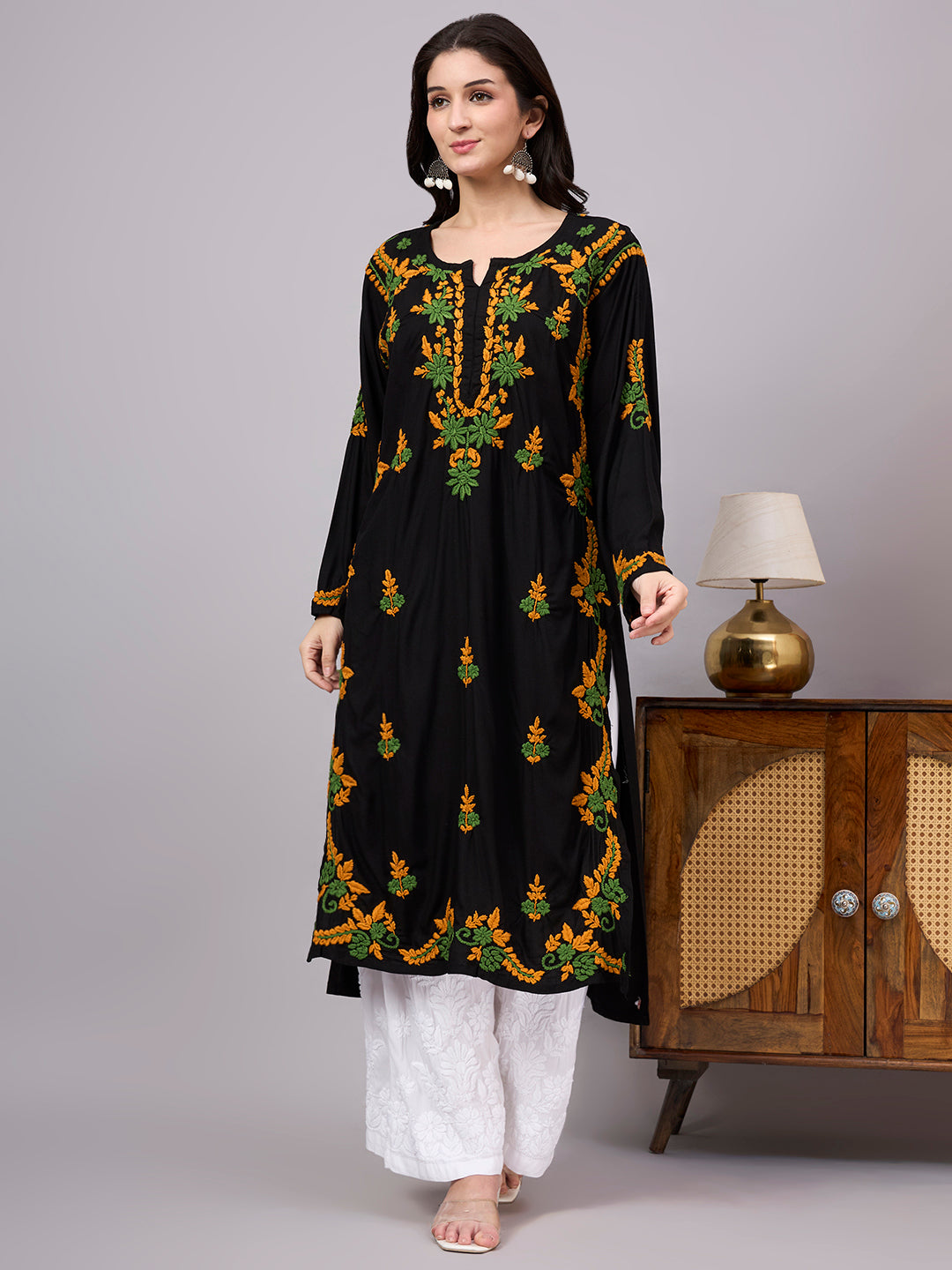 Beautiful handcrafted Chikankari Kurta made from premium rayon fabric with elegant embroidery detailing, perfect for office wear, casual styling, and festive gatherings.
