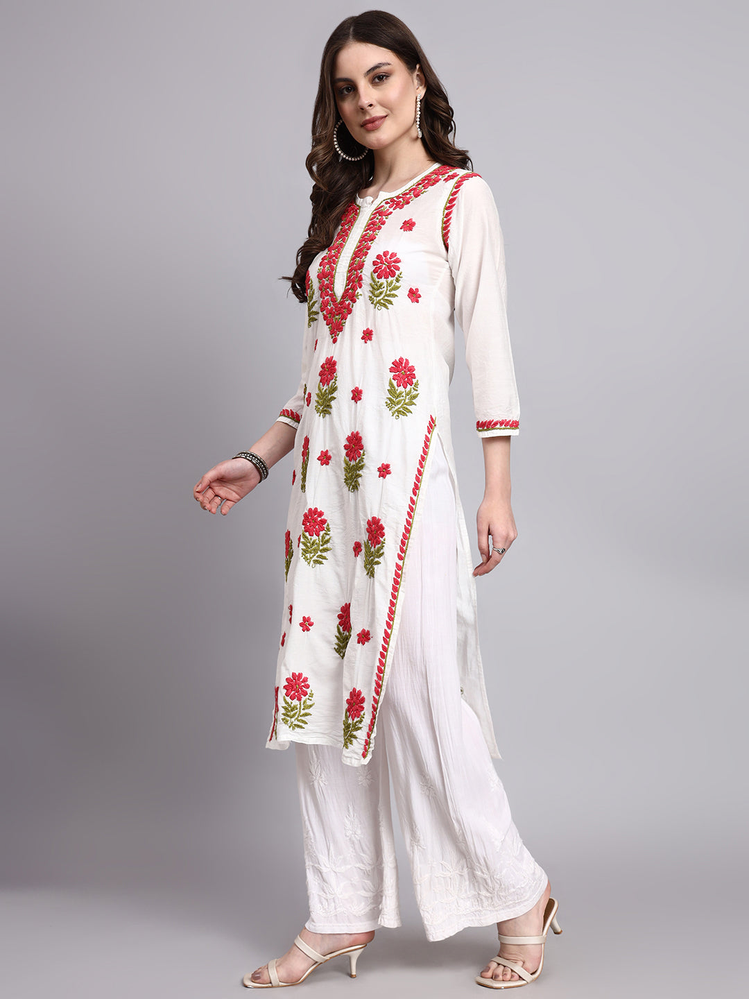 Chanderi handmade long kurta featuring traditional chikankari embroidery for festive and cultural occasions