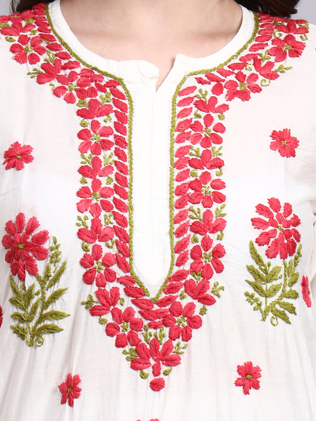 Ethnic Chanderi long kurta with authentic handmade chikankari embroidery for refined everyday wear