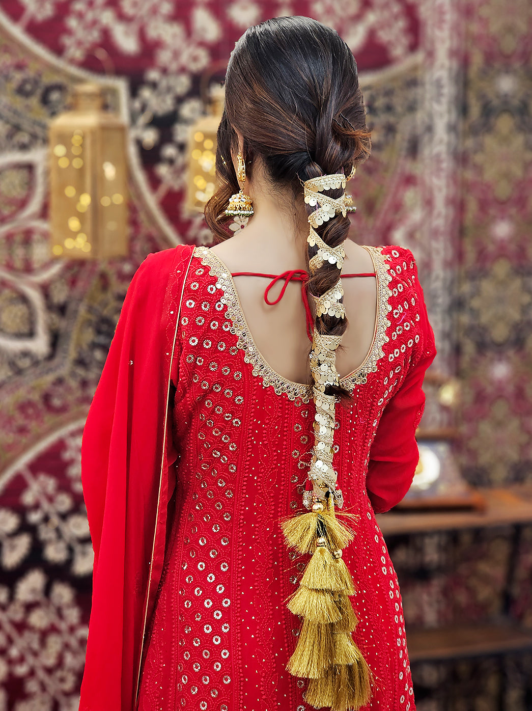 Viscose chikankari anarkali with mukaish highlights worn with palazzo pants and dupatta, suitable for pre-wedding ceremonies