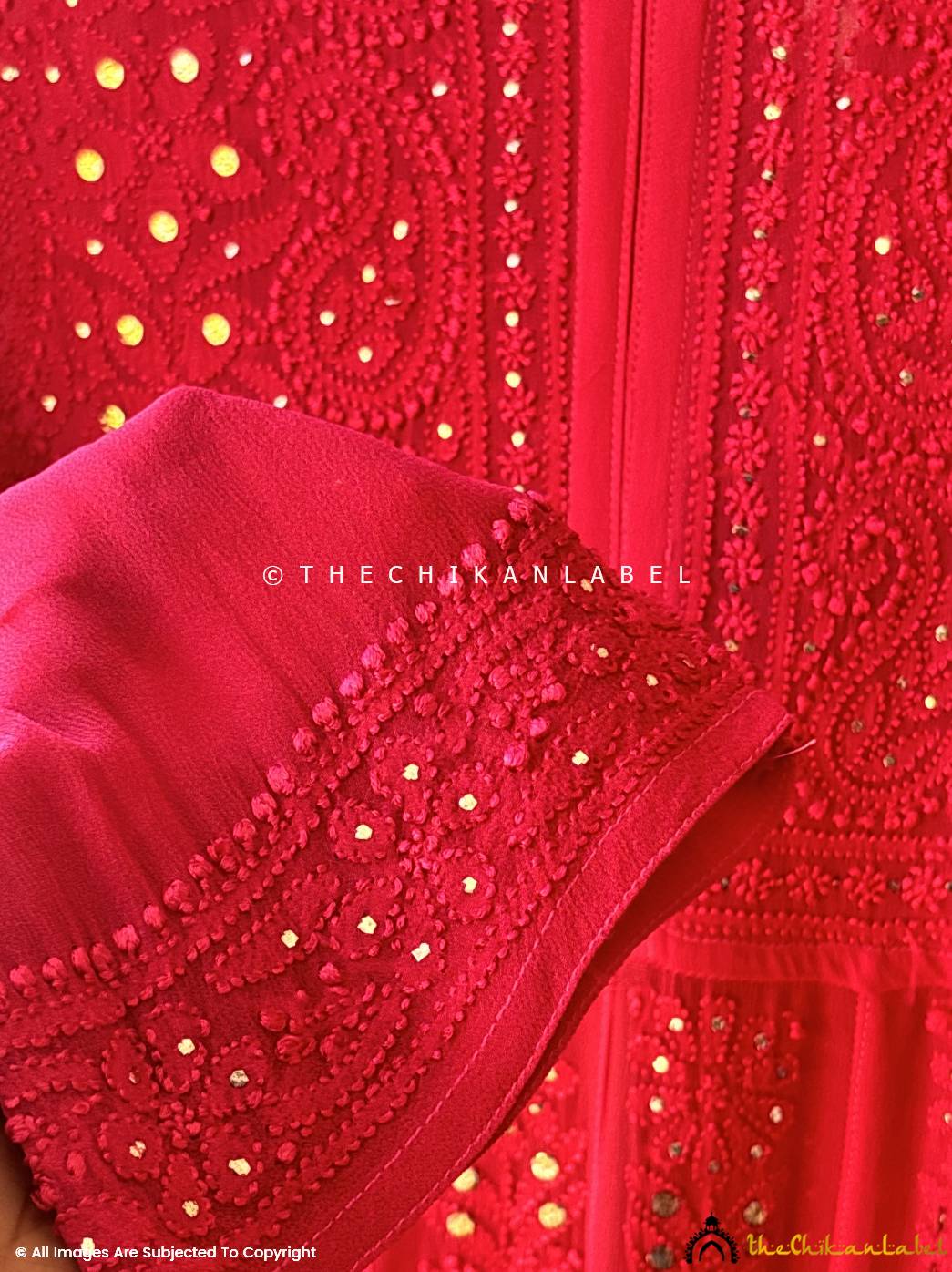 Full-length red chikankari dress with matching dupatta