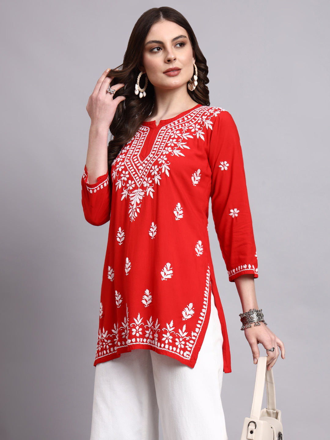 Handcrafted chikankari short kurta made from breathable rayon fabric for modern ethnic wardrobes