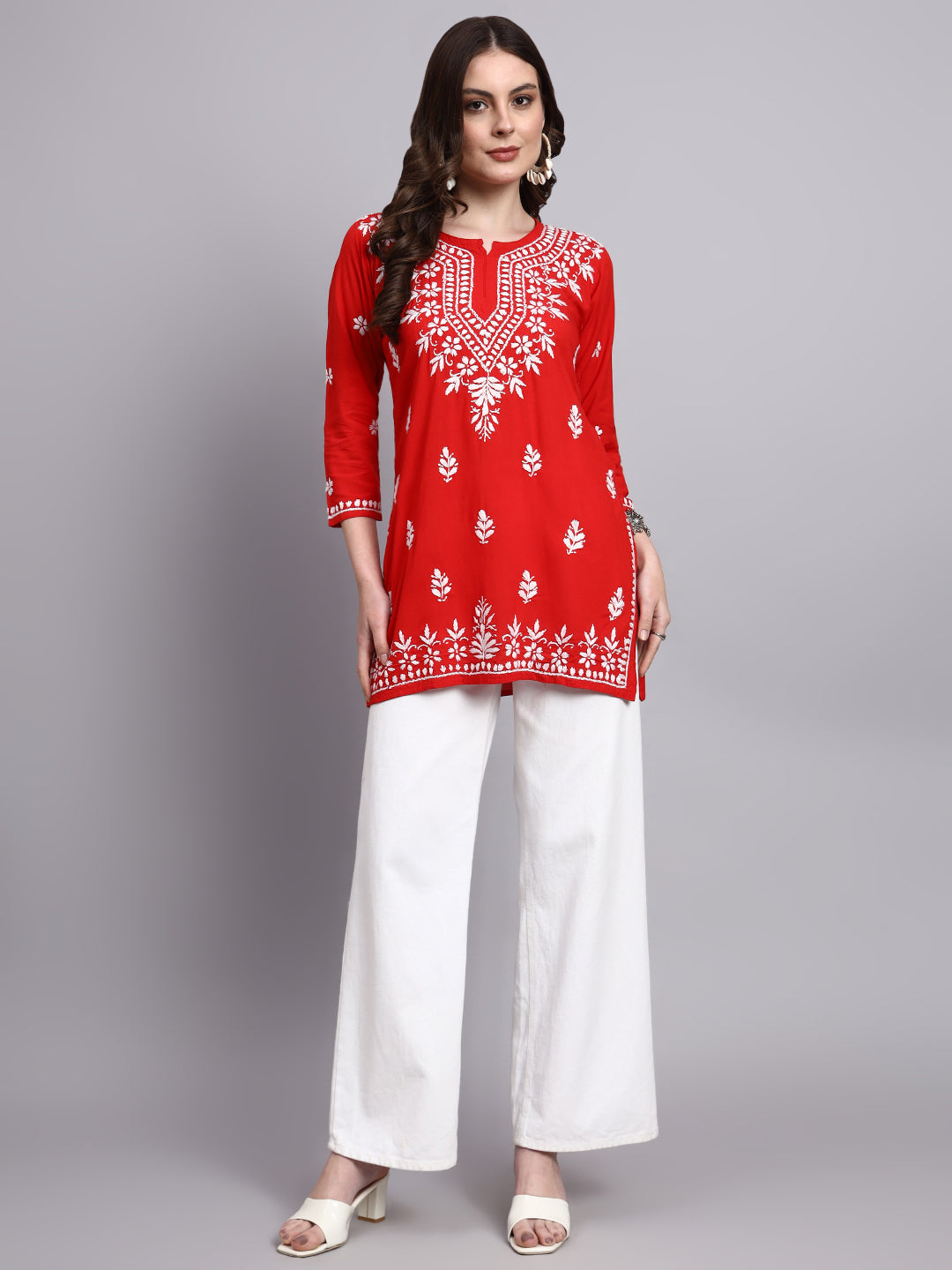 Rayon handmade chikankari short top designed as a trending ethnic wear piece with elegant embroidery