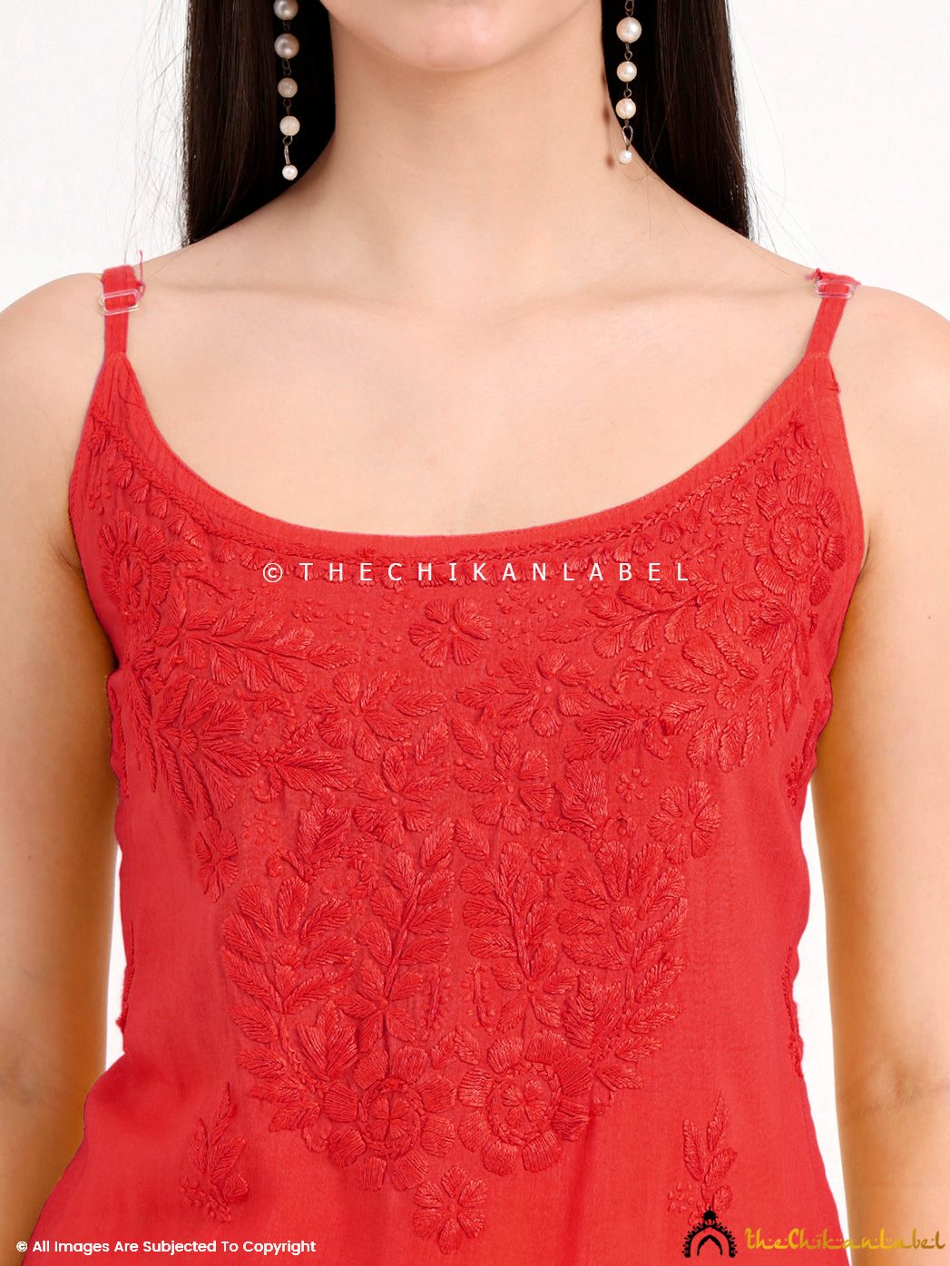 Avleen Modal Chikankari Strappy Short Kurta - Red