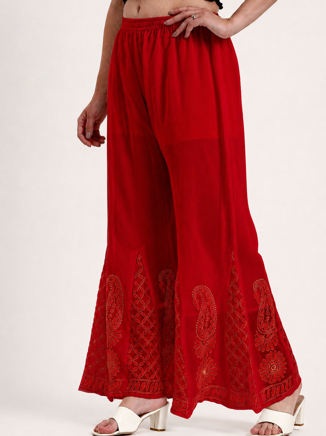Red Areeba Georgette Chikankari Sharara