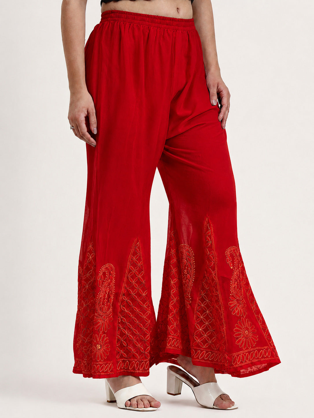 Red Areeba Georgette Chikankari Sharara