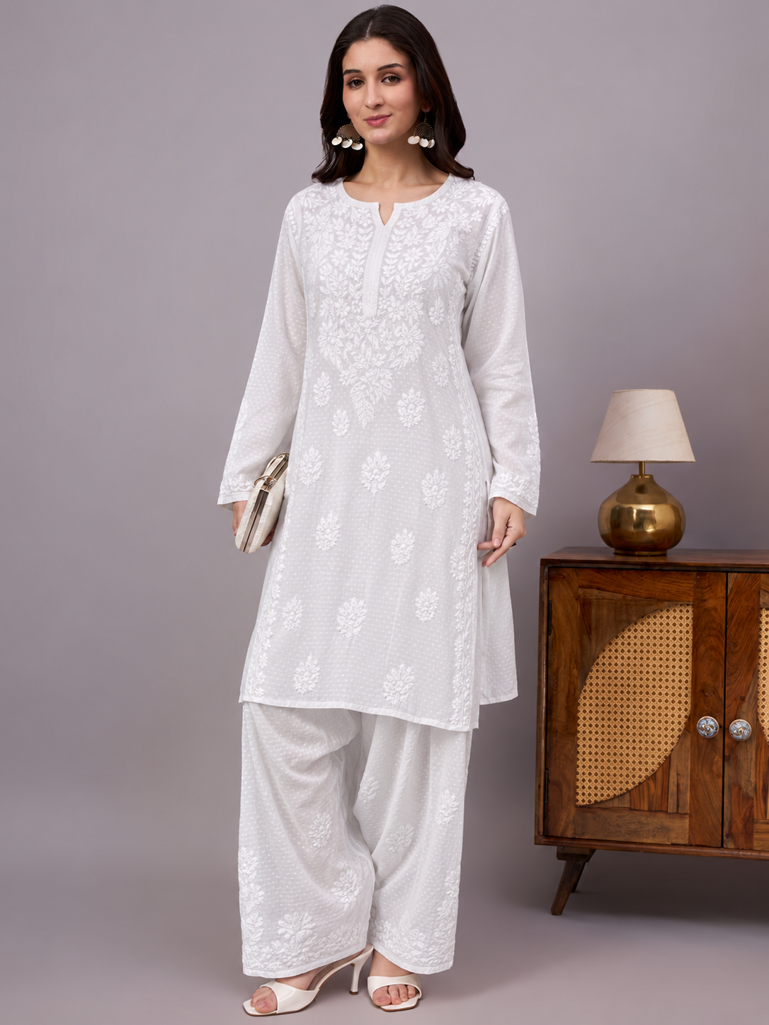 Rishika Rayon Chikankari Kurta Set - White