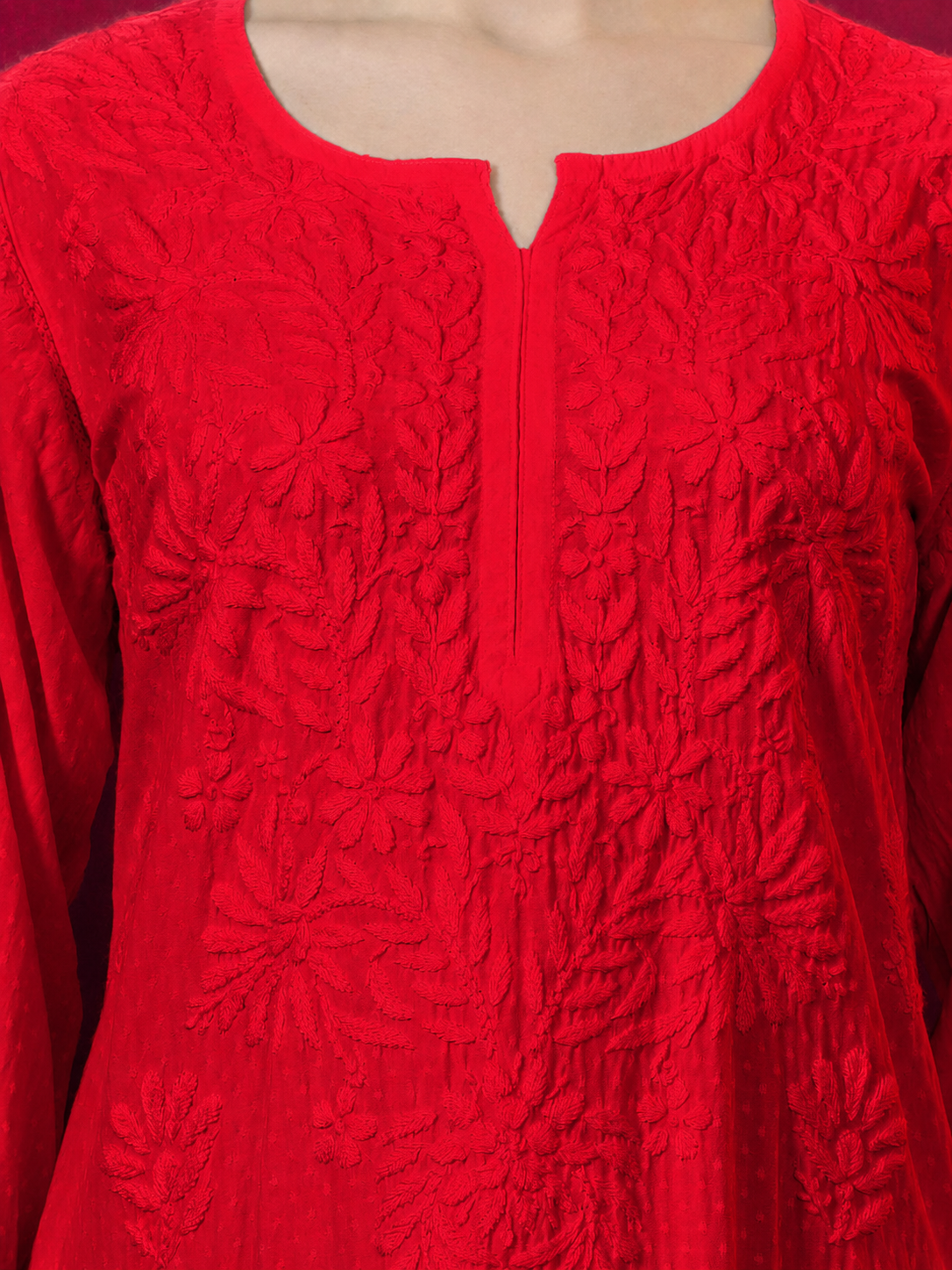Rishika Rayon Chikankari Kurta Set - Red
