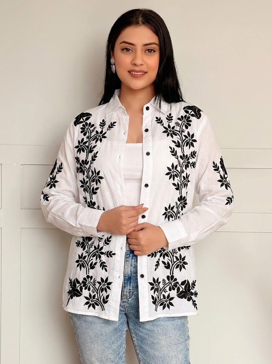 Rubi Cotton Chikankari Shirt - White