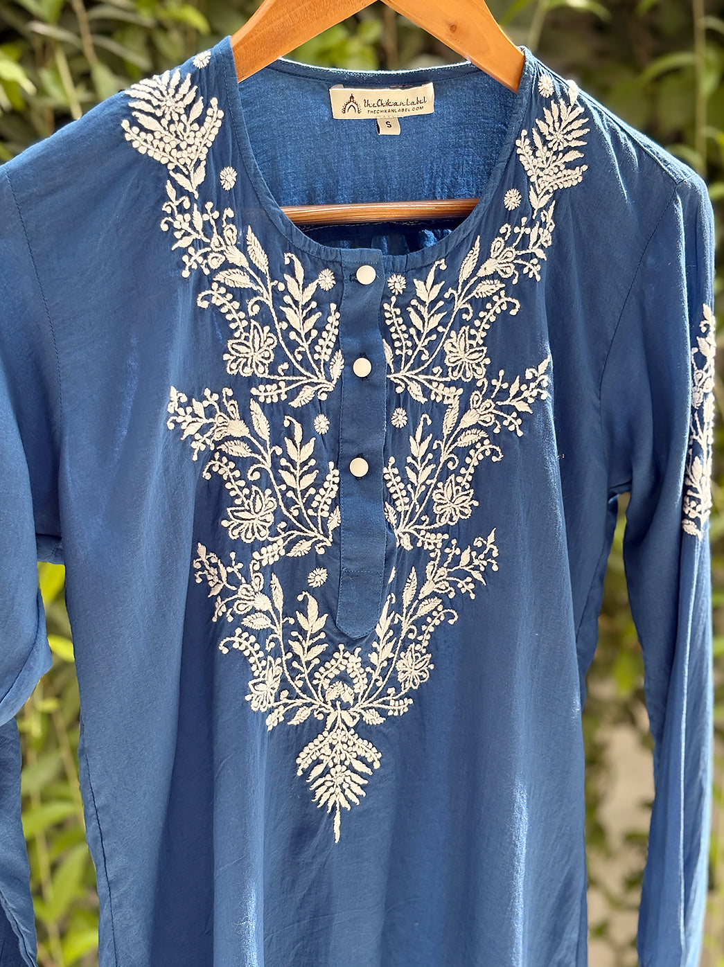 Women’s mulmul cotton chikankari shirt featuring detailed handcrafted embroidery and breathable fabric