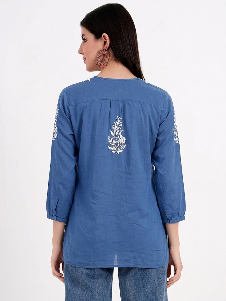 Premium chikankari shirt in soft mulmul cotton with elegant embroidery design and relaxed fit
