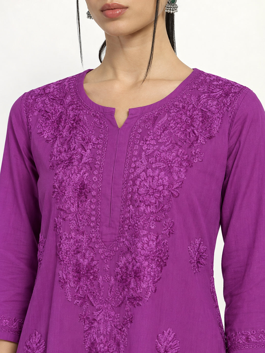 Saanvika Rayon Chikankari Straight Kurta - Lavender
