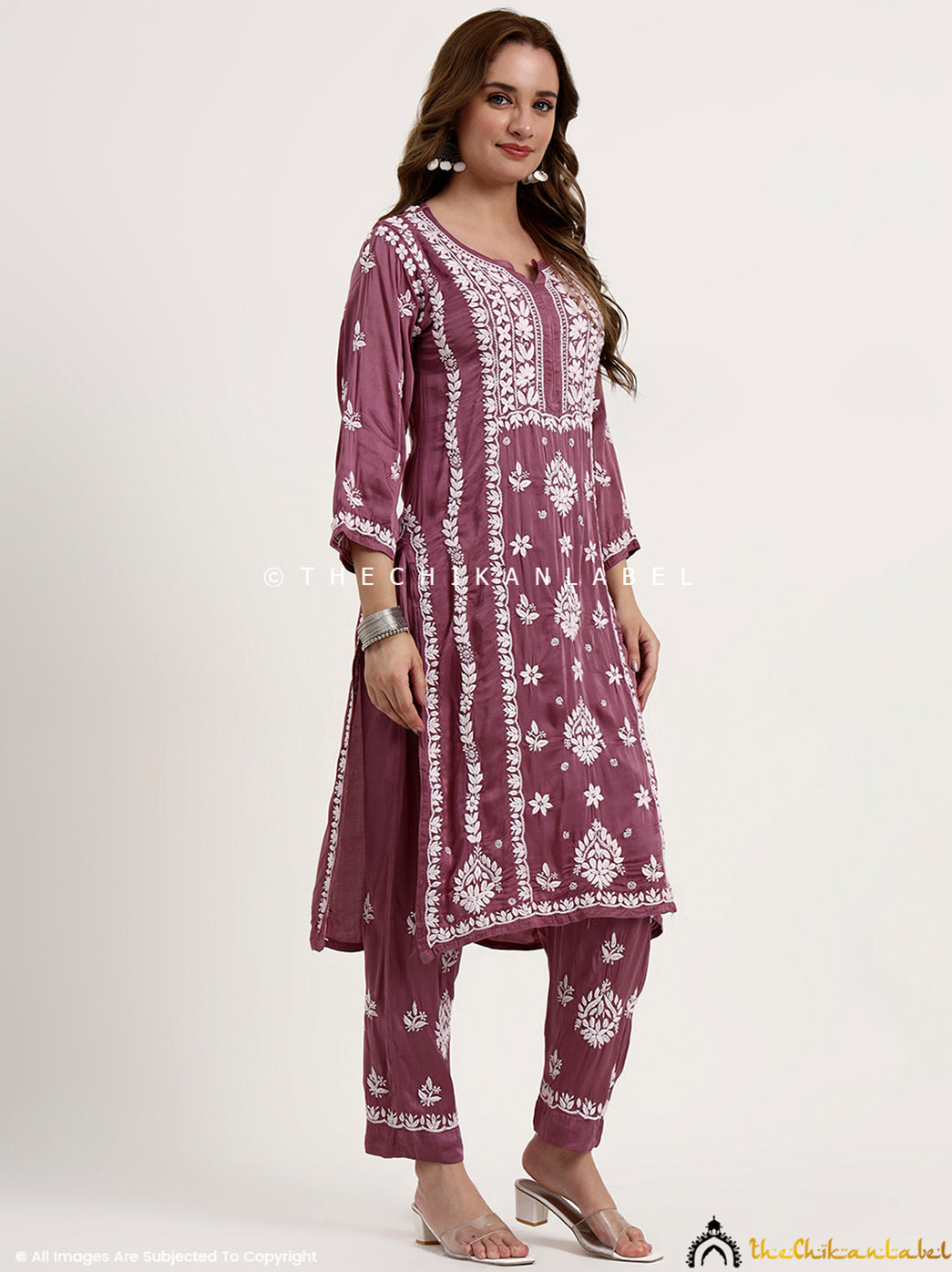 Sadia Satin Modal Chikankari Kurta Set - Mauve