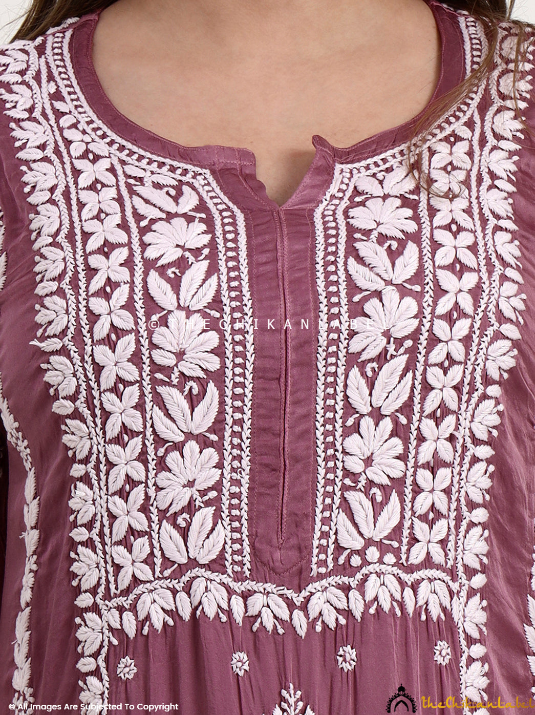 Sadia Satin Modal Chikankari Kurta Set - Mauve