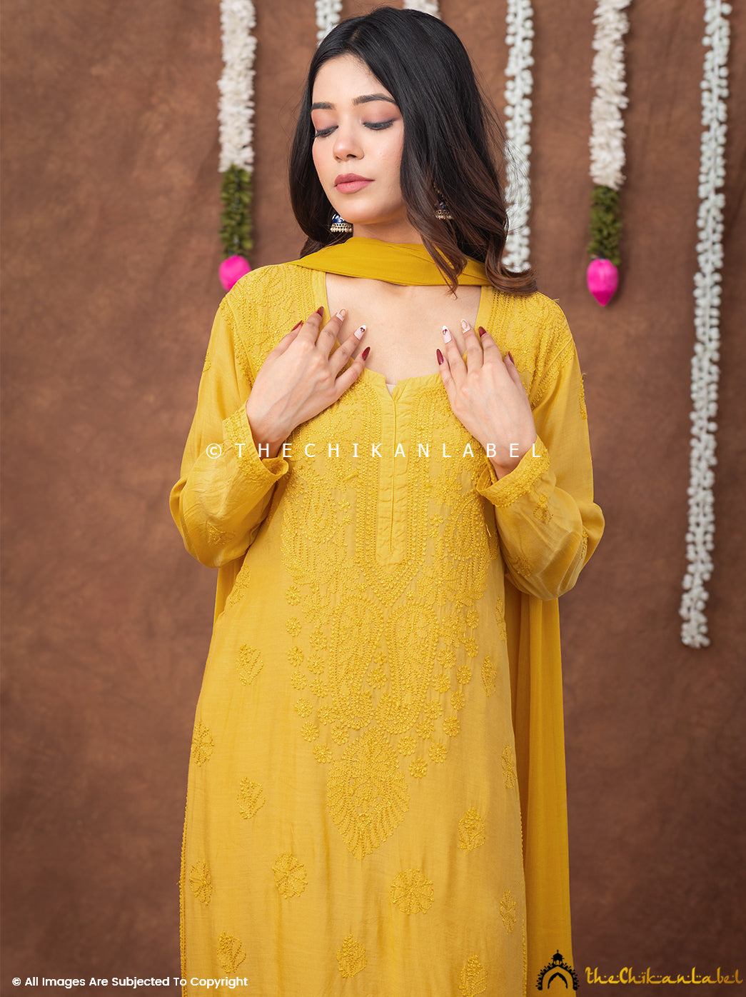 Samaira Muslin Chikankari Straight Kurta Set with Dupatta - Yellow