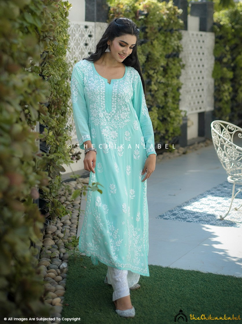 Soft modal kurti in sea green with ethnic detailing