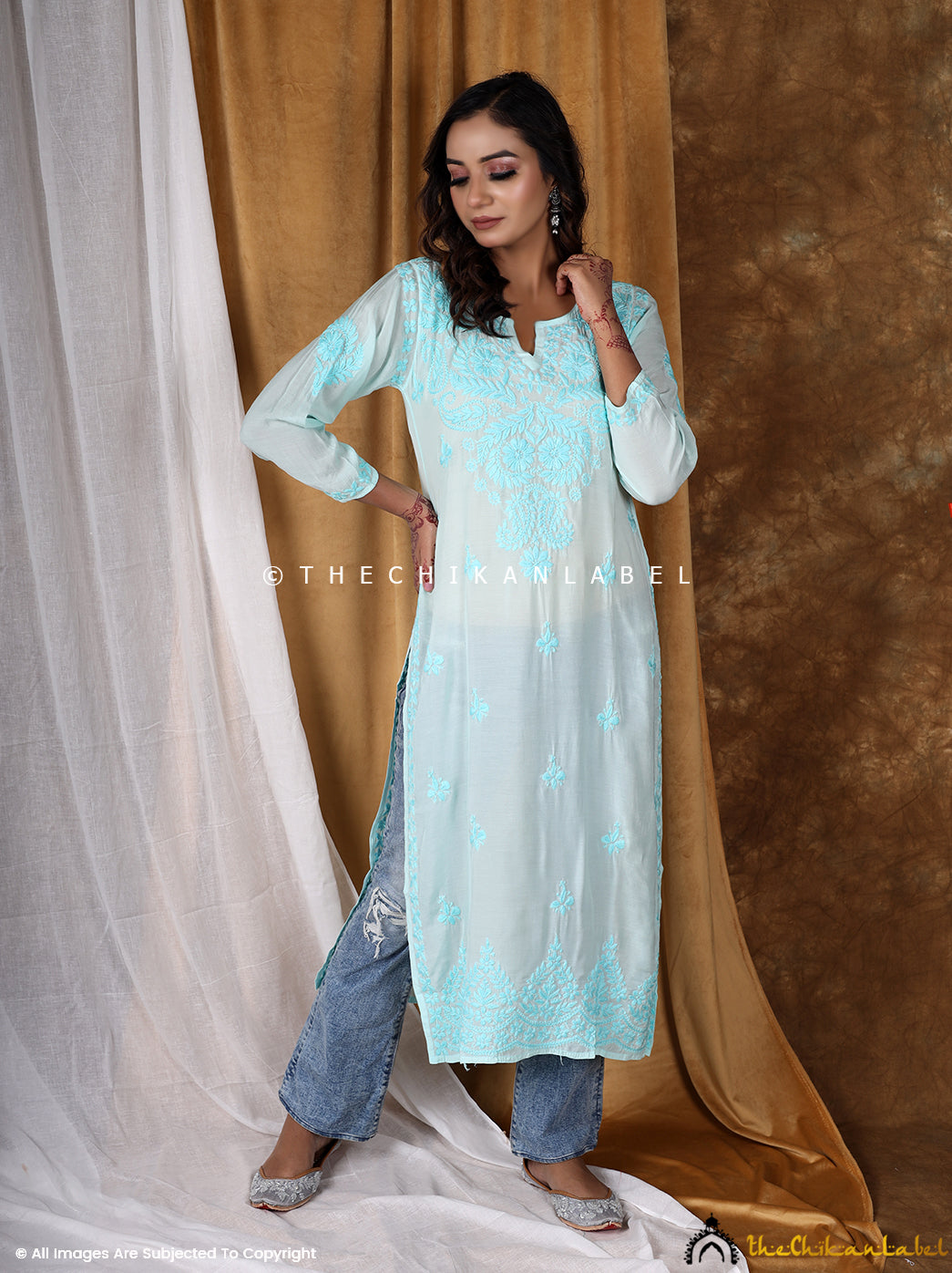 Sea Green Muslin Straight Chikankari Kurti