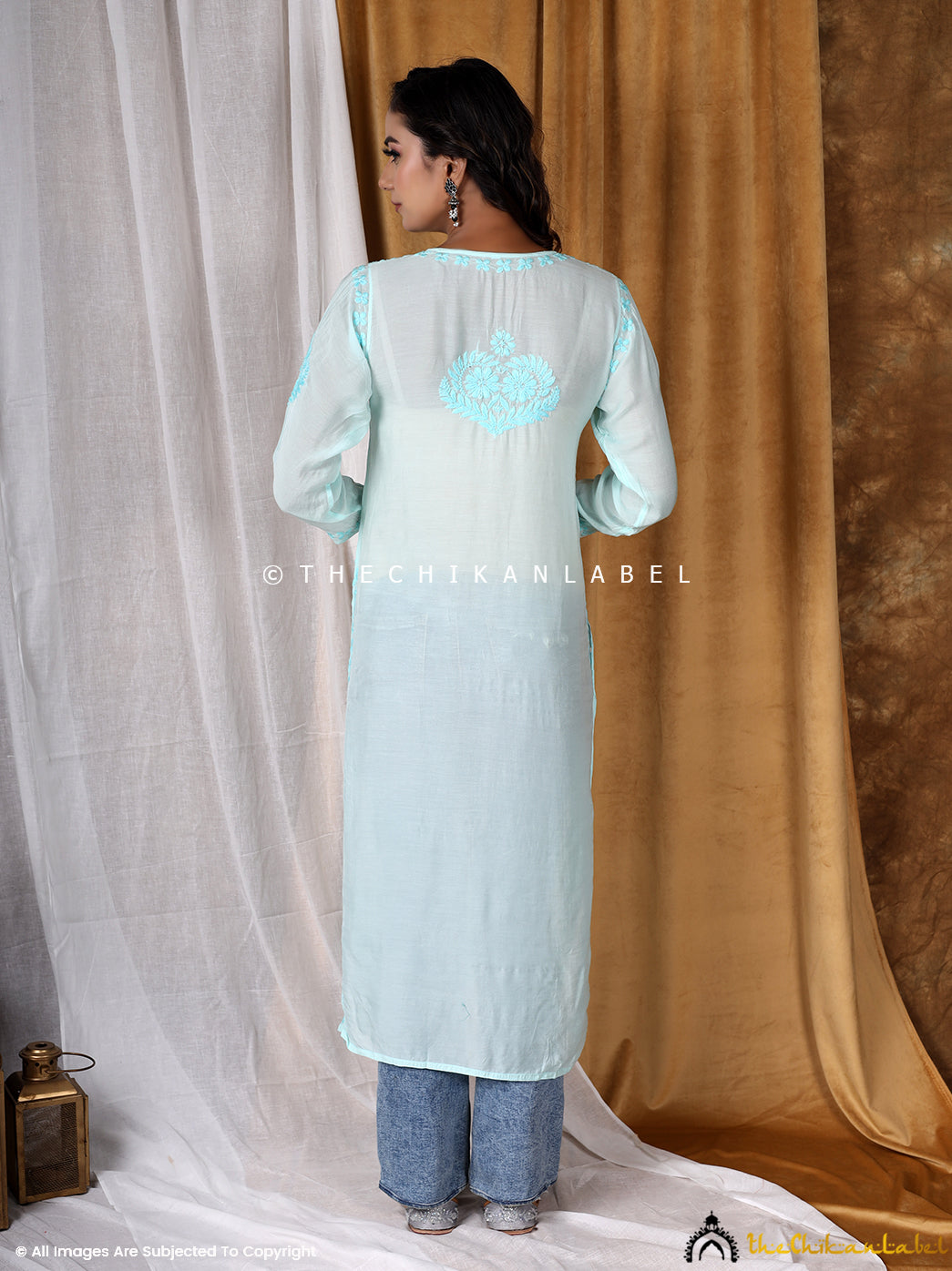 Sea Green Muslin Straight Chikankari Kurti