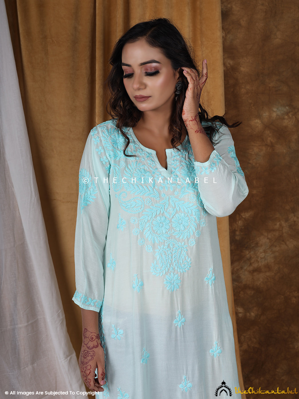 Sea Green Muslin Straight Chikankari Kurti