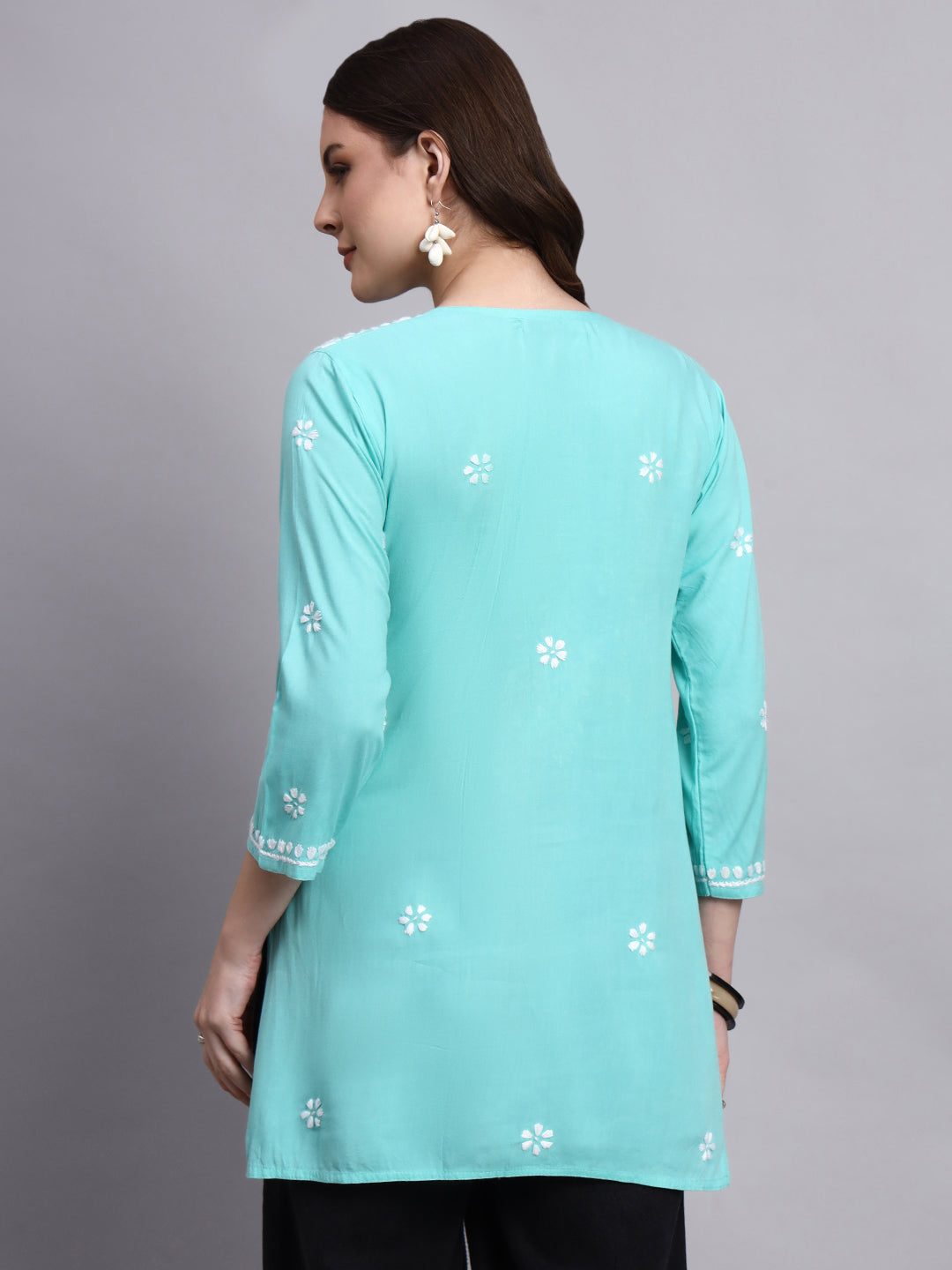 Handmade chikankari short top for women crafted in soft rayon fabric with elegant embroidery patterns