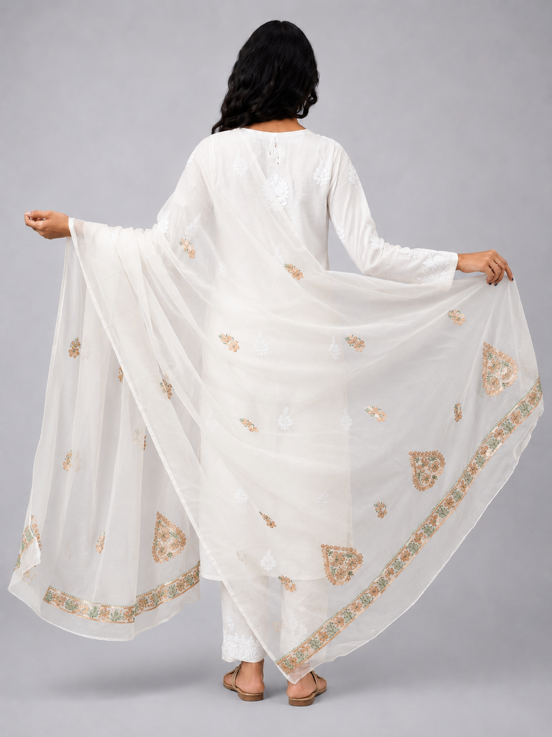 Orange Semi Organza Chikankari Dupatta