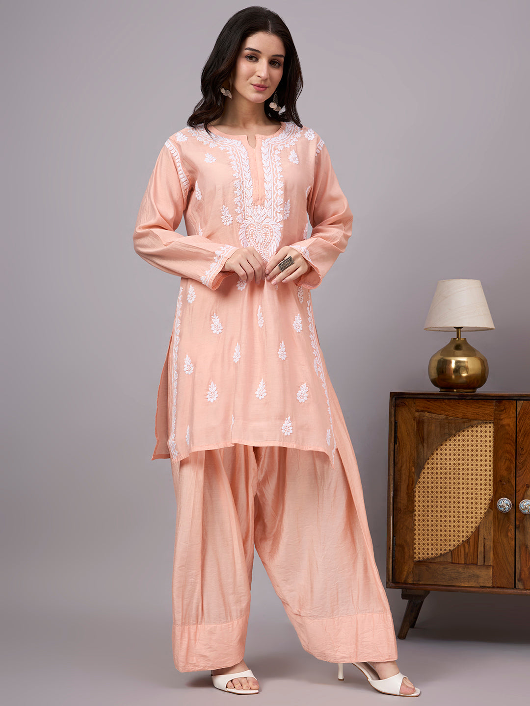 Premium Chanderi Kurta Farshi Set inspired by royal fashion with handcrafted embroidery and comfortable festive wear design