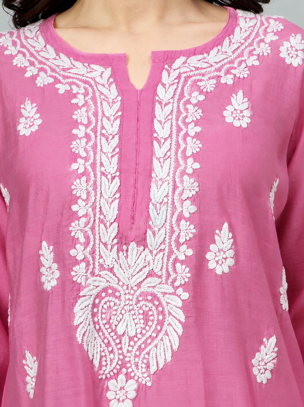 Sharvi Chanderi Chikankari Kurta Farshi Salwar Set - Pink