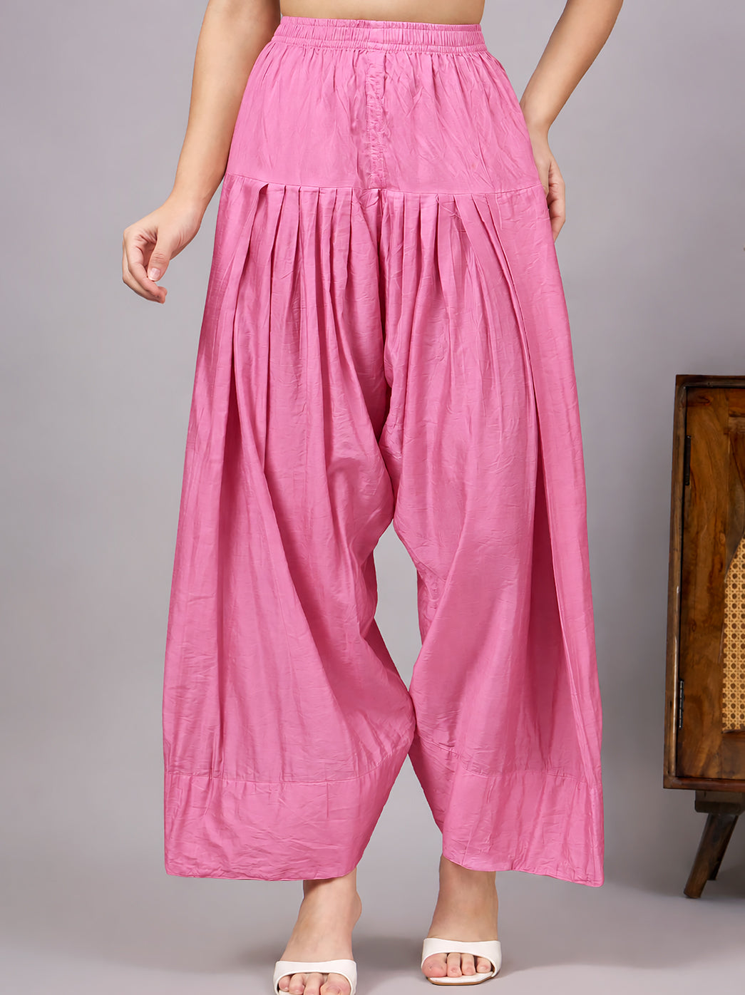 Sharvi Chanderi Chikankari Kurta Farshi Salwar Set - Pink