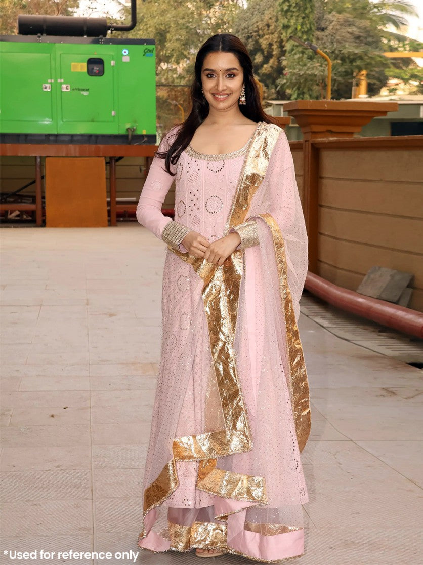Shraddha Kapoor Pink Chikankari Anarkali Set ,Chikankari Anarkali Set in Viscose Fabric For Woman