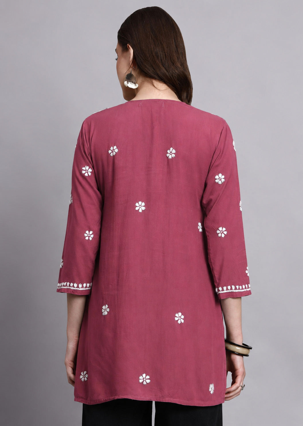 Siara Rayon Chikankari Short Kurta - Rose Pink
