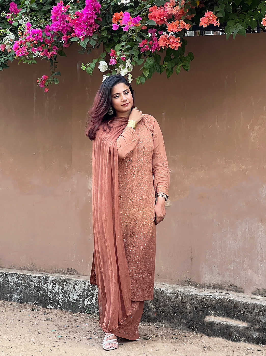 Mukaish viscose chikankari kurta set with intricate hand embroidery and dupatta for traditional festive wear