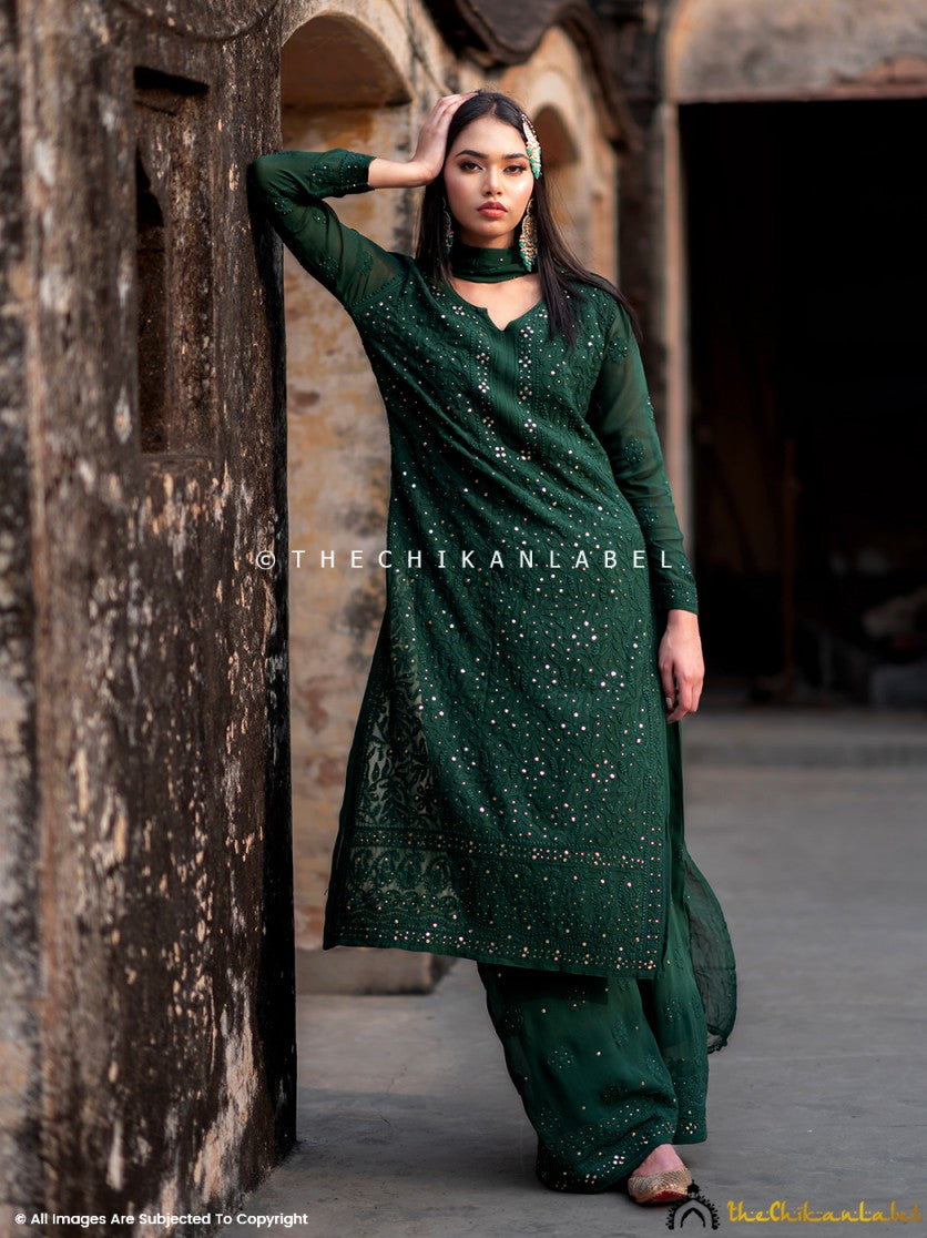 Sitara Chikankari Viscose Kurta Set with Dupatta Green