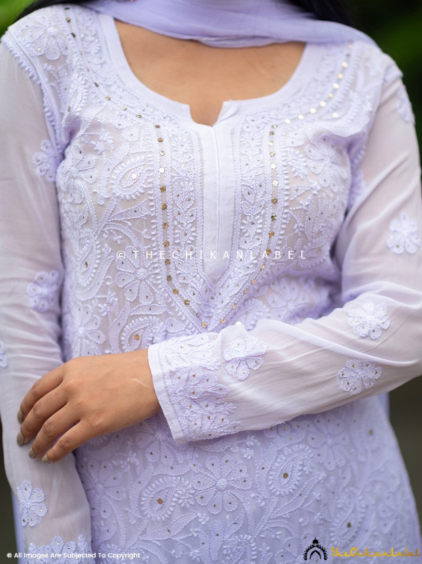 Luxurious viscose chikankari co-ord set featuring handcrafted motifs and festive-ready mukaish work, ideal for haldi or sangeet.