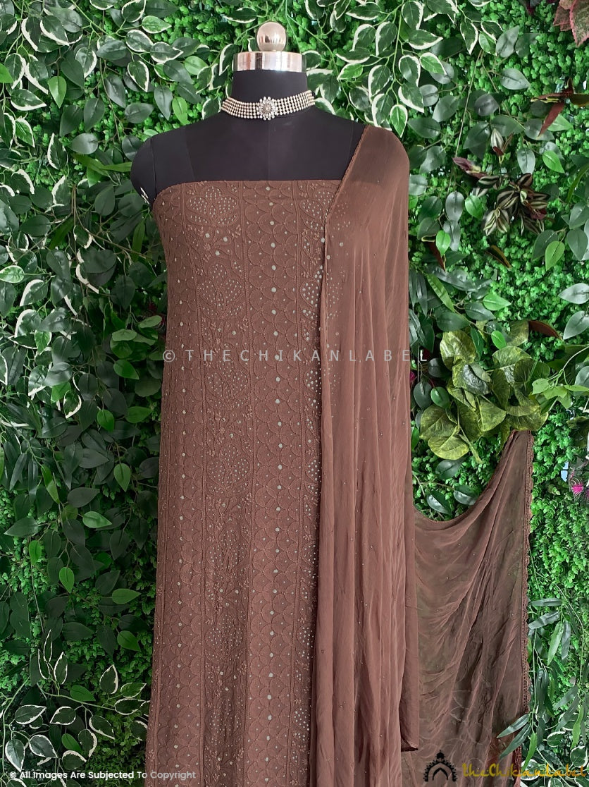 Siya Viscose Chikankari Kurti Piece with Dupatta - Choco