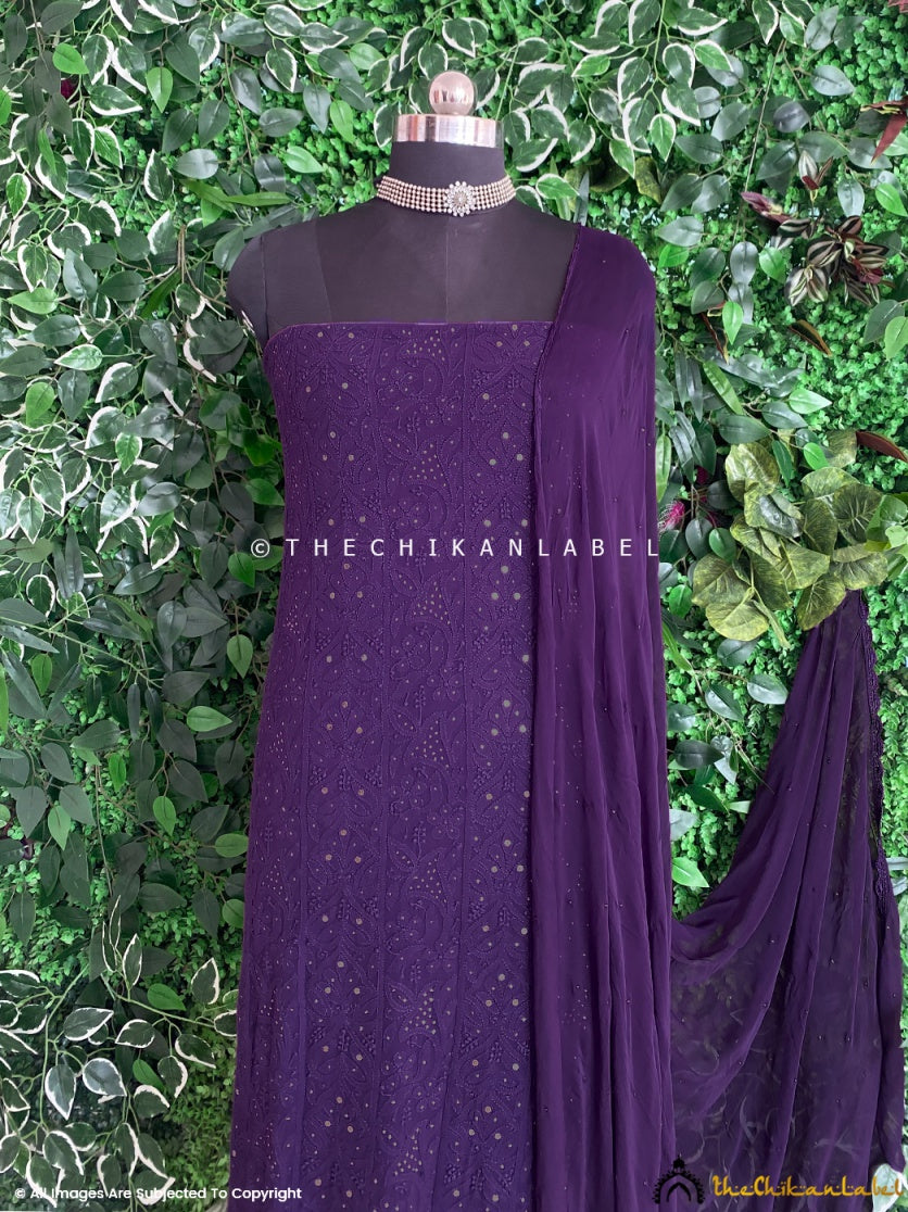 Siya Viscose Chikankari Kurti Piece with Dupatta - Purple