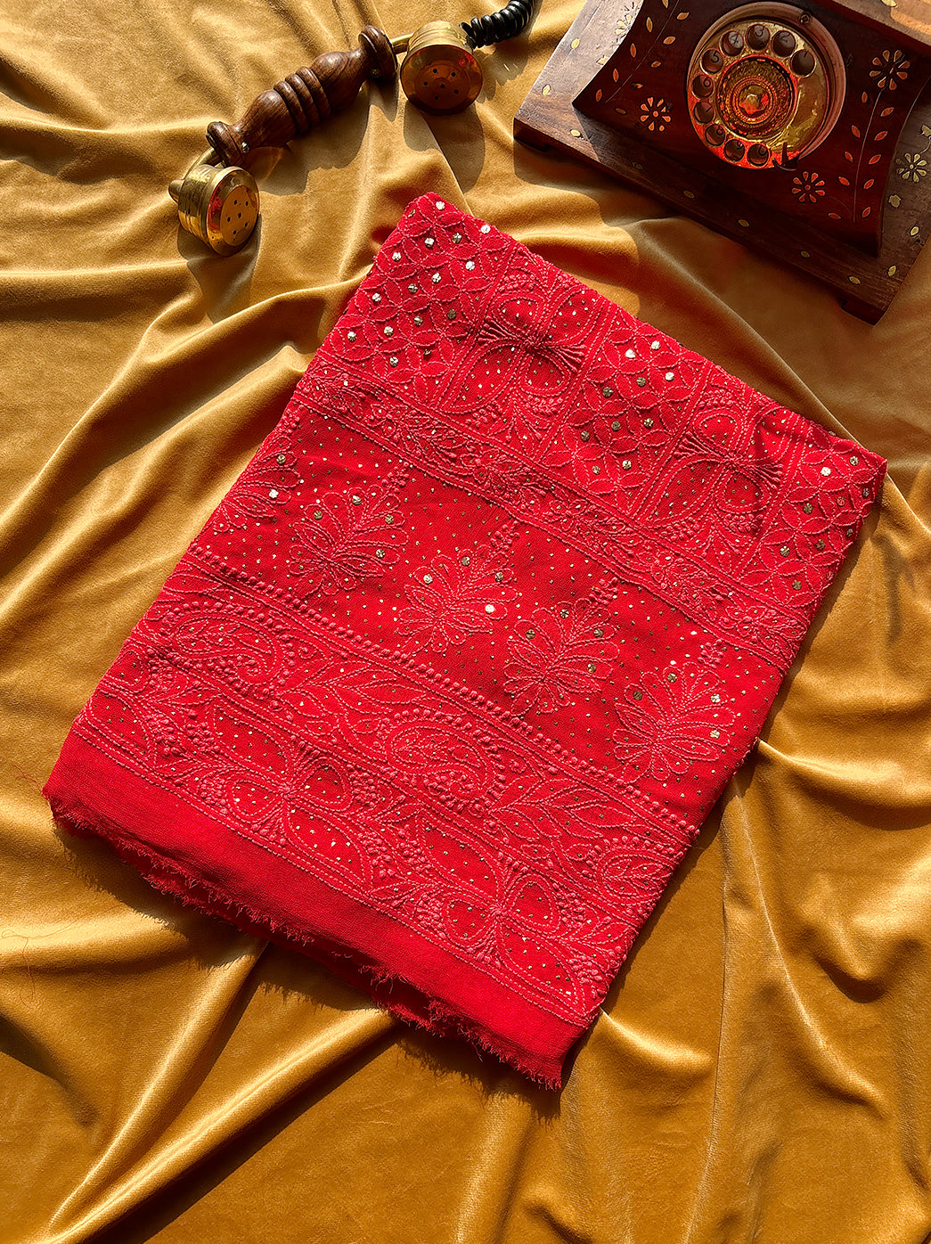 Siya Viscose Chikankari Kurti Piece with Dupatta - Red