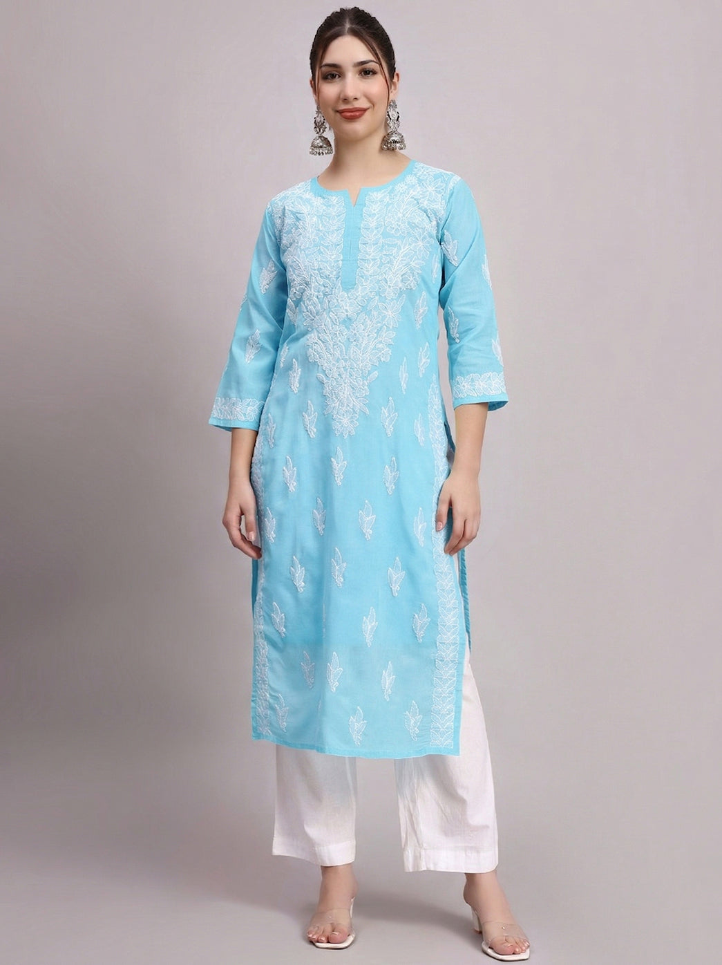 Cotton Chikankari Straight Kurti