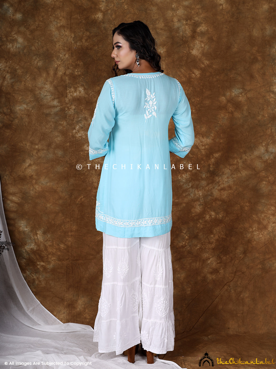 Sky Blue Navya Modal Chikankari Tunic Top , Chikankari Tunic Topi n Modal Fabric For Woman