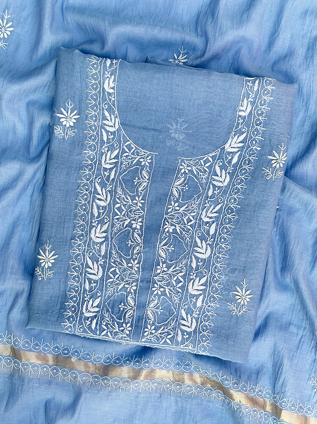 Mul chanderi chikankari kurti set with hand embroidered detailing for timeless ethnic fashion