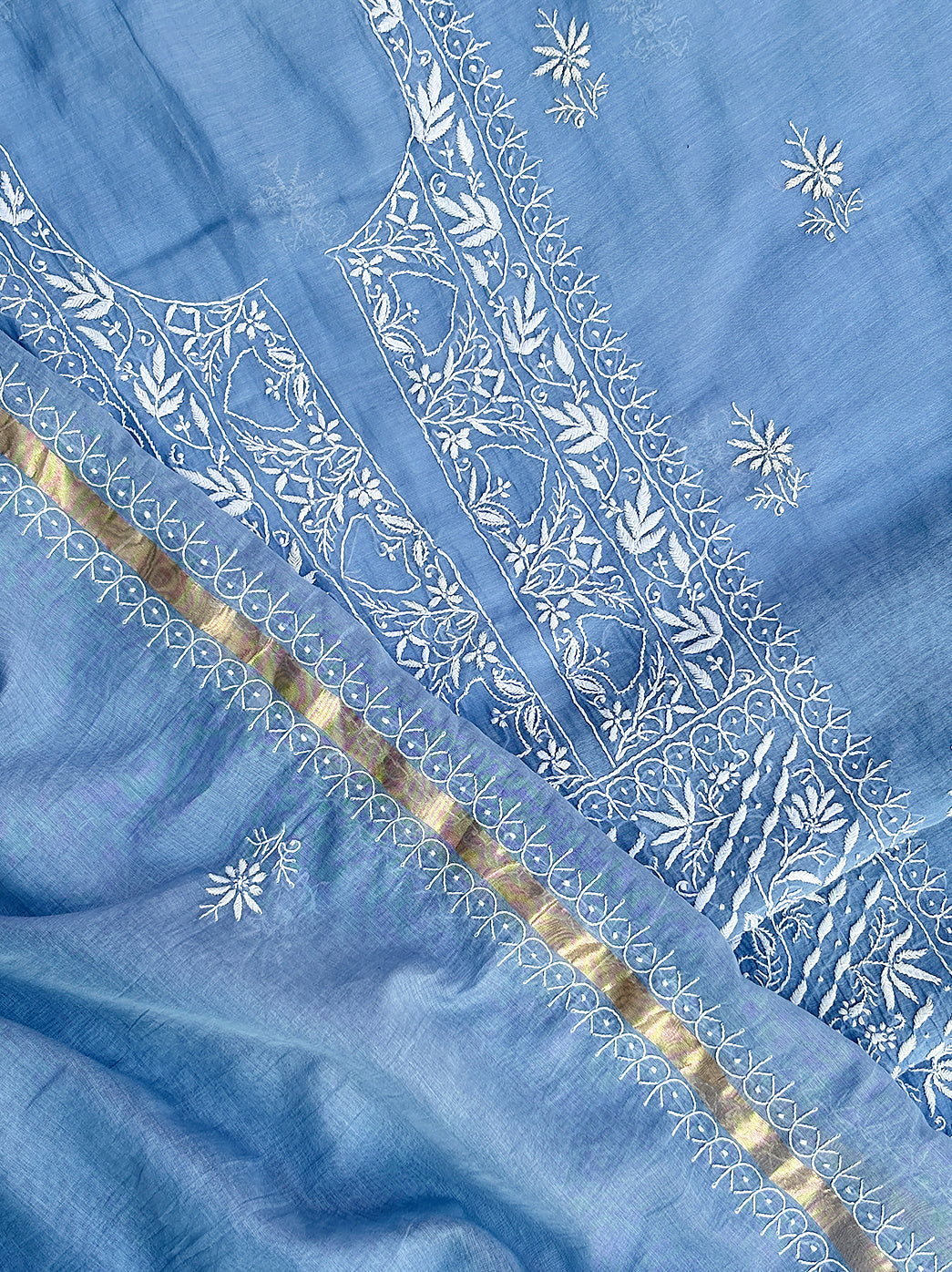 Chikankari kurti material in mul chanderi fabric perfect for tailored ethnic and festive outfits