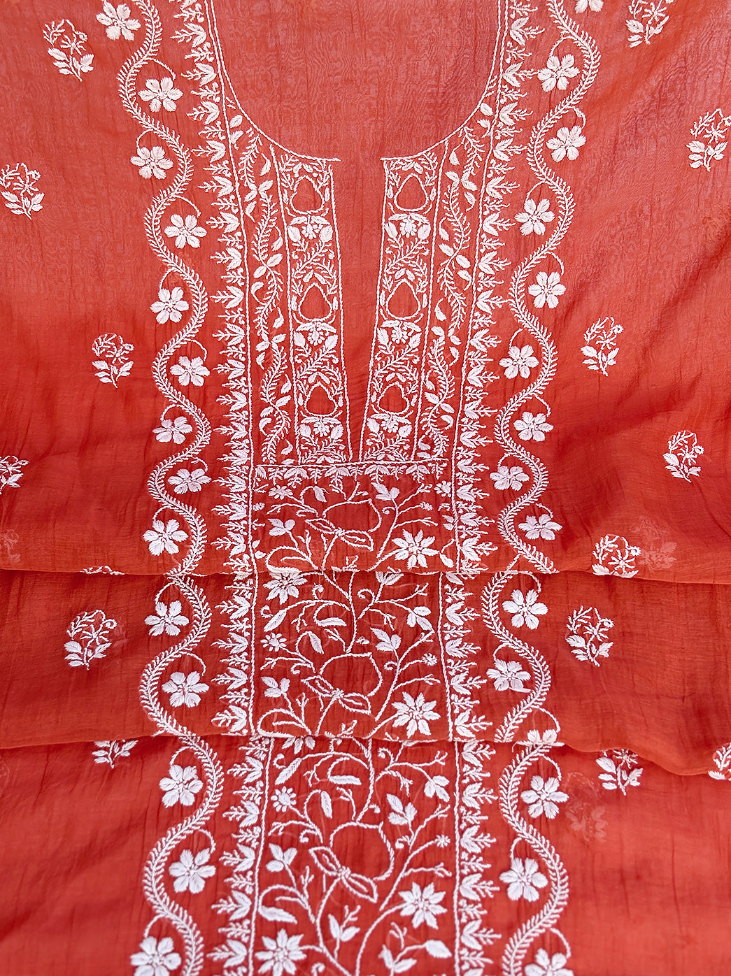 Traditional mul chanderi chikankari kurti material designed for breathable and elegant wear