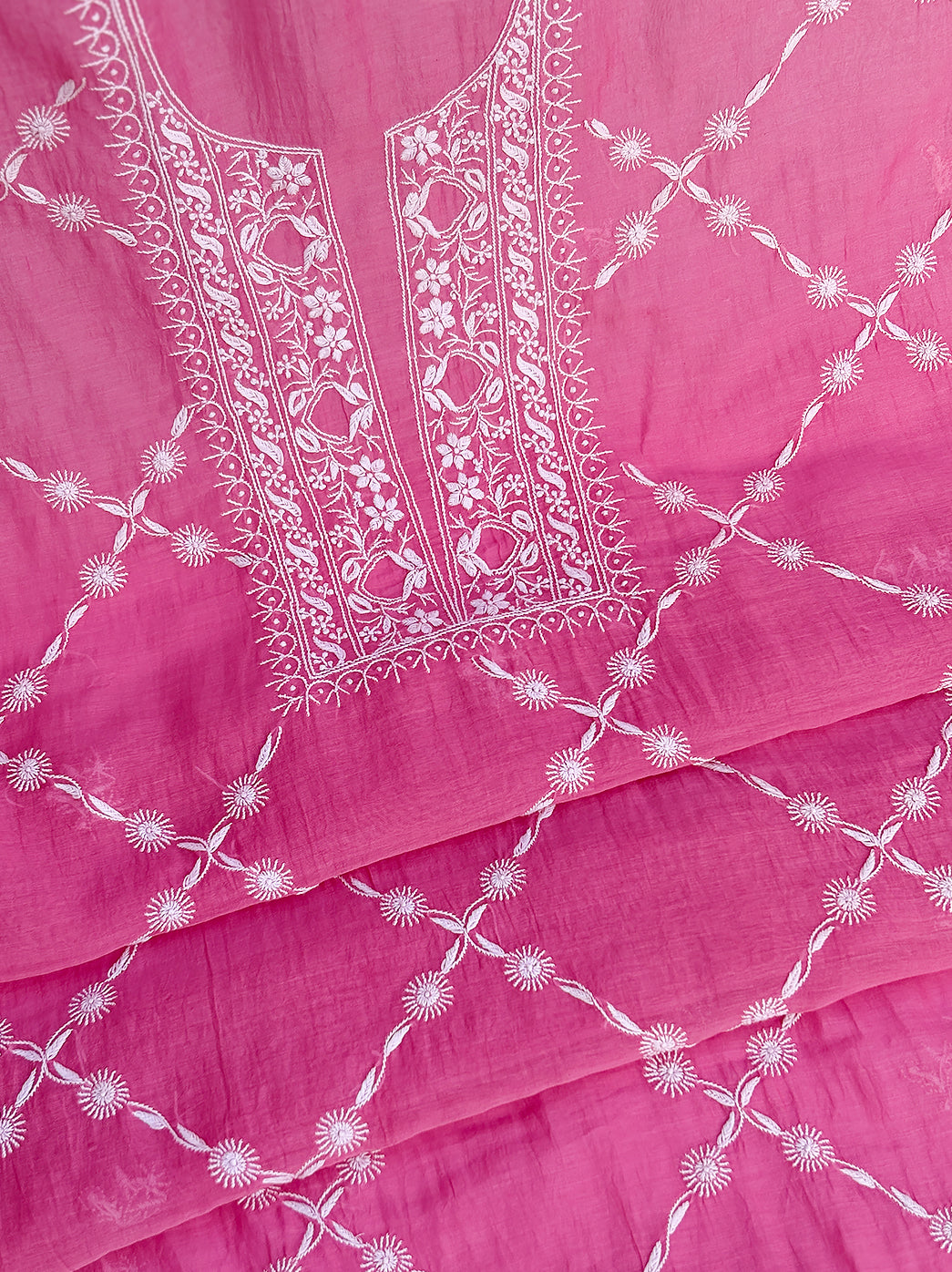 Hand embroidered chikankari kurti fabric with dupatta showcasing traditional Indian craftsmanship