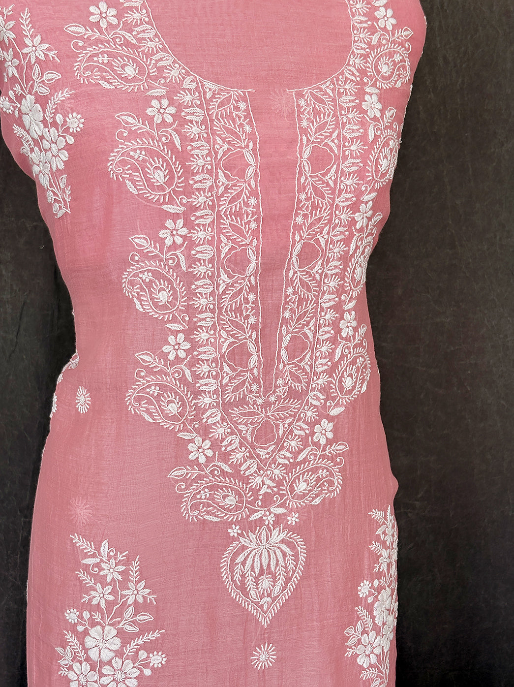 Premium unstitched chikankari kurti set in mul chanderi fabric with intricate embroidery craftsmanship and breathable dupatta for comfort wear