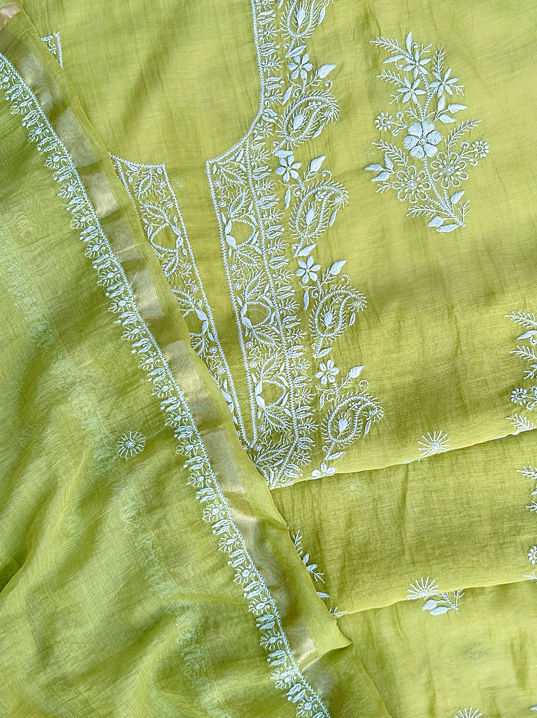 Traditional mul chanderi chikankari kurti material designed for breathable and elegant wear